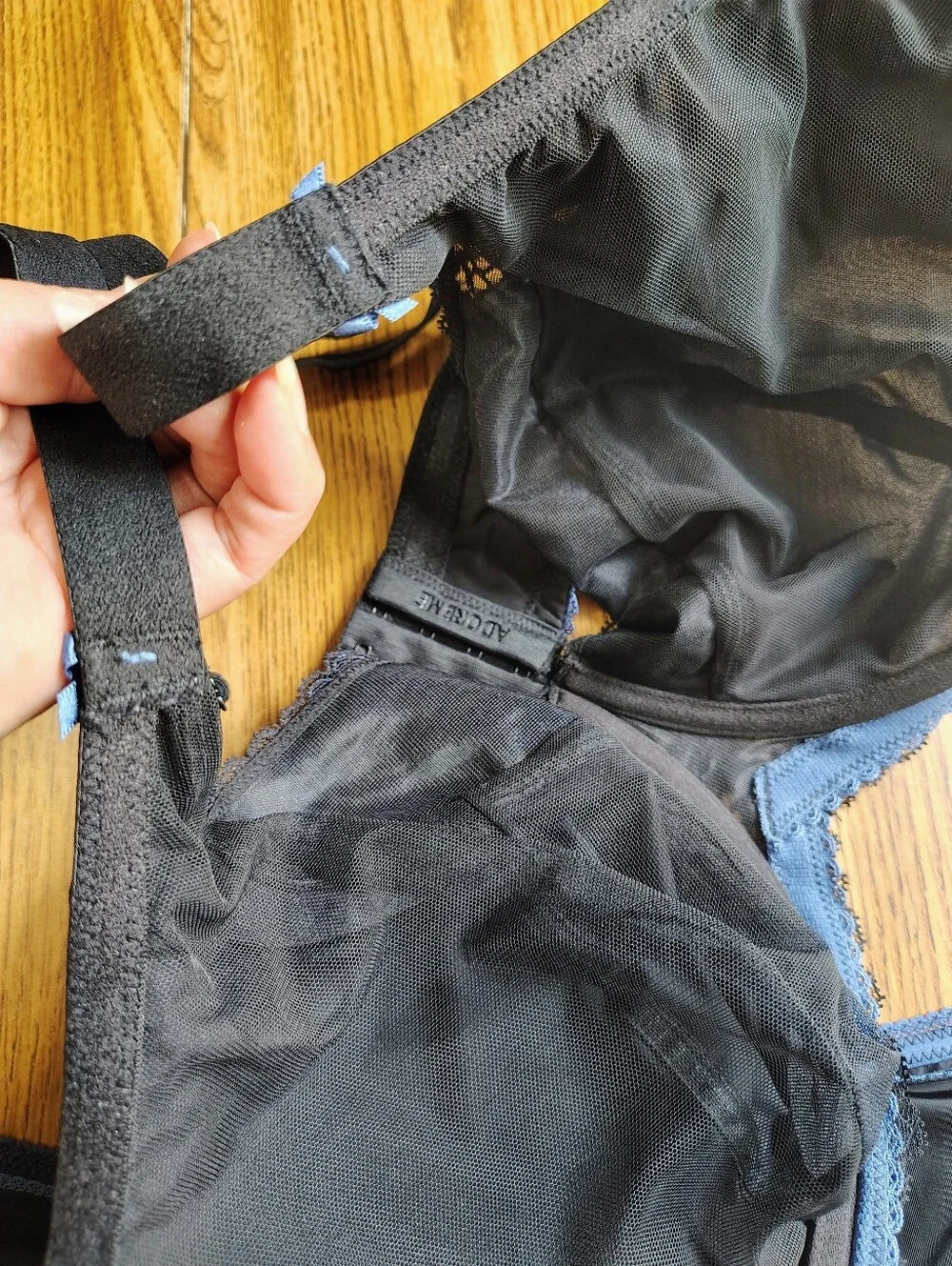 Adore Me Zita unlined breathable bra Lace Floral blue and black size 46DD - Picture 9 of 16